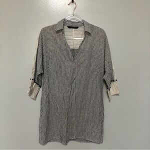Zara Basic Linen Cotton Tunic Stripes XS